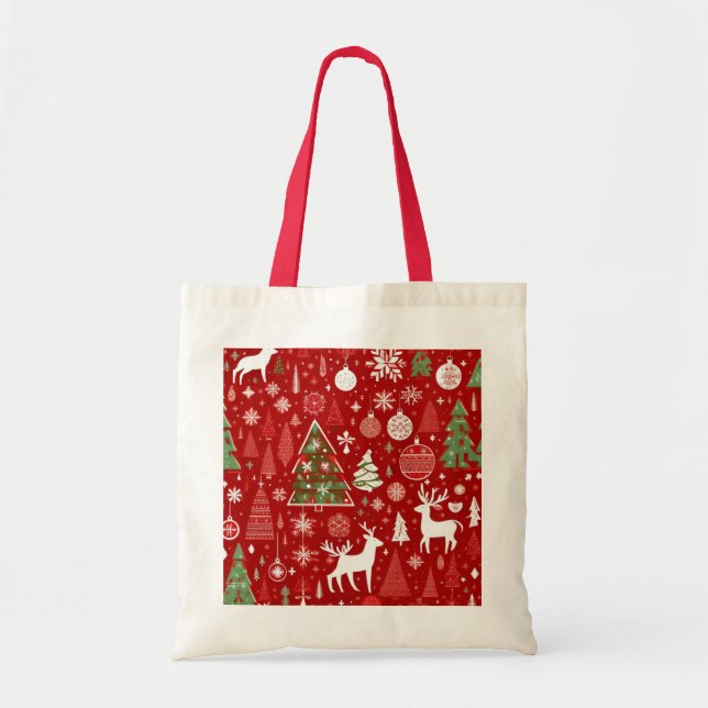 Bolso De Tela Navidades temática árboles de Navidad copos de nie (Frente)