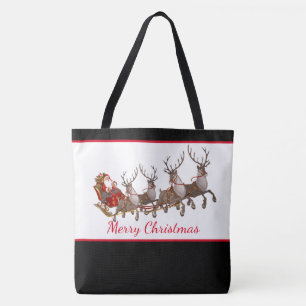 Bolso De Tela Navidades Tote Bag Santa y Sleigh