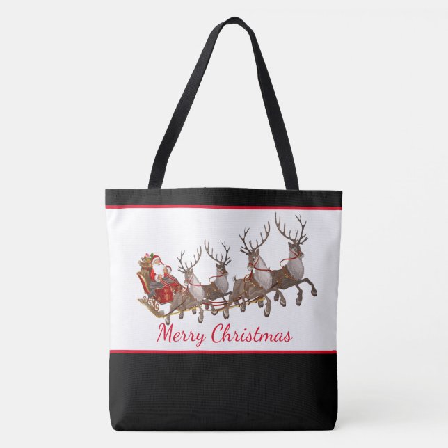 Bolso De Tela Navidades Tote Bag Santa y Sleigh (Anverso)