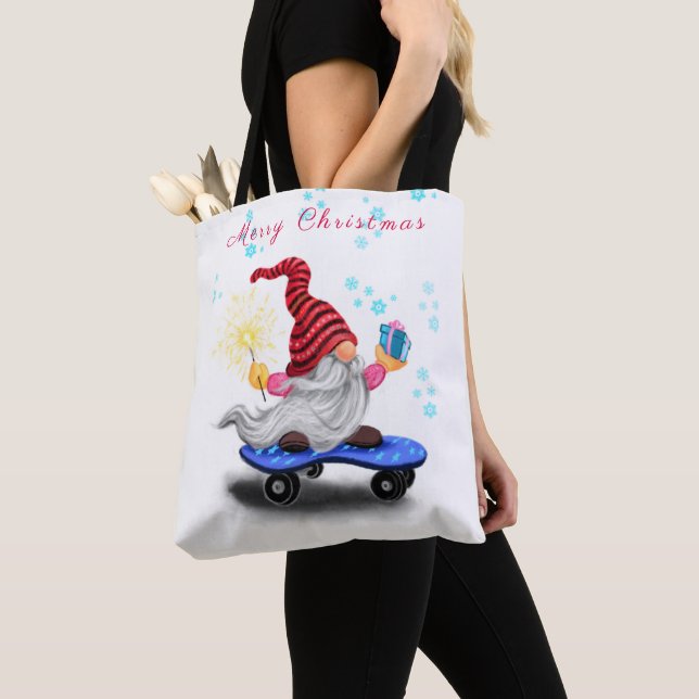 Bolso De Tela Navidades Tote Bag Skater Gnome con regalos (Detalle)