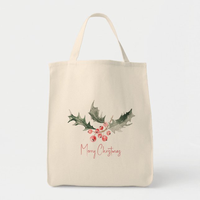 Bolso De Tela Navidades Tote Bags Bags Berries Rojas Botánicas (Frente)