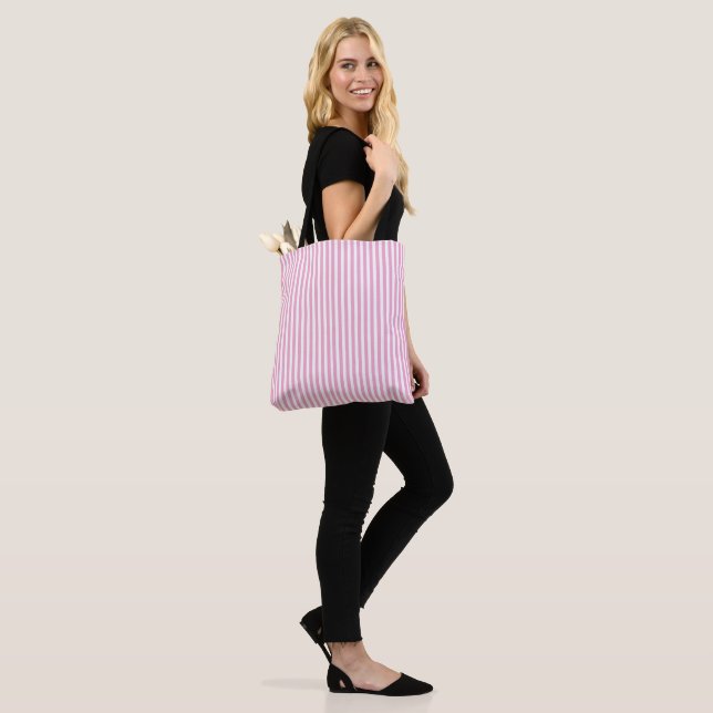 Bolso De Tela Navidades Tote de hombro rayado rosado (Puesto)
