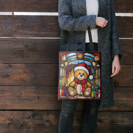 Bolso De Tela Navidades Toy Bear Faux Stained Glass