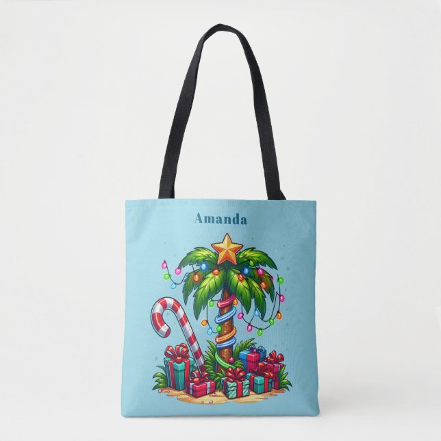 Bolso De Tela Navidades tropicales arbol de palmas de vacaciones (Anverso)