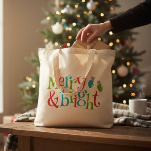 Bolso De Tela Navidades Vacaciones Tipografía Feliz Y Brillante