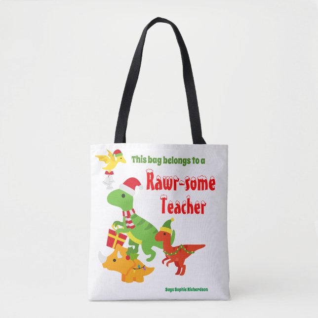 Bolso De Tela Navidades Valoran a los niños dinosaurios (Anverso)