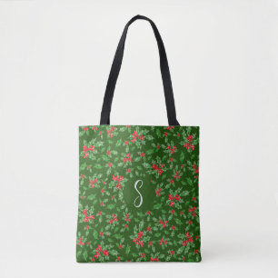 Bolso De Tela Navidades verdes holly deja monograma personalizad