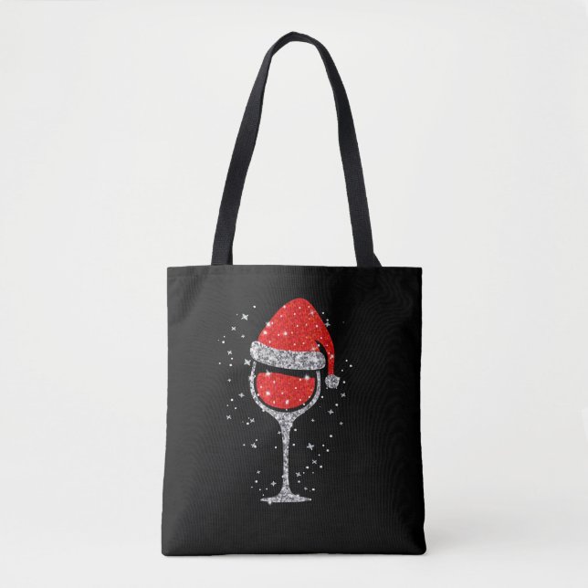 Bolso De Tela Navidades Vino Vidrio Snowflakes Santa Hat Vino Ro (Anverso)