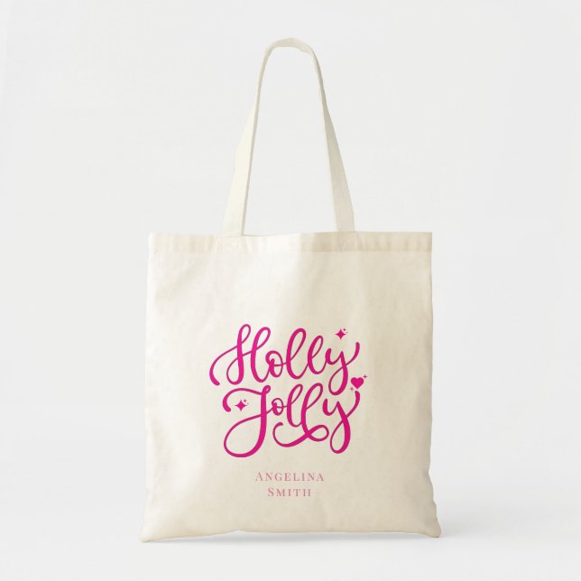 Bolso De Tela Navidades Vivid Pink Holly Jolly (Frente)