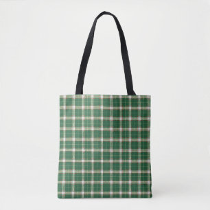 Bolso De Tela Navidades White Green Plaid