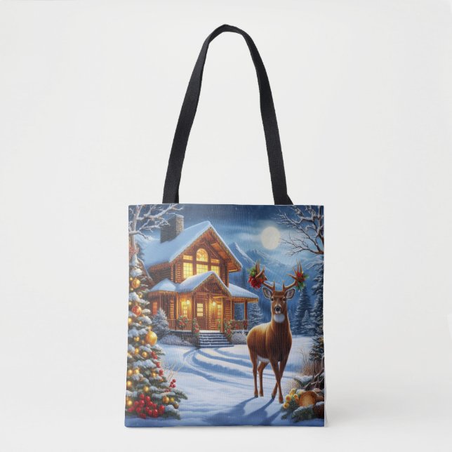Bolso De Tela Navidades/Winter Deer Lodge (Anverso)