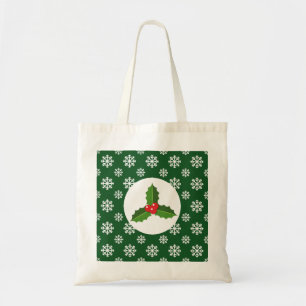 Bolso De Tela Navidades / Winter Holly Snowflakes Green