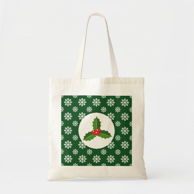 Bolso De Tela Navidades / Winter Holly Snowflakes Green (Frente)