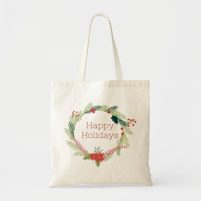 Bolso De Tela Navidades Wreath Felices Fiestas (Frente)