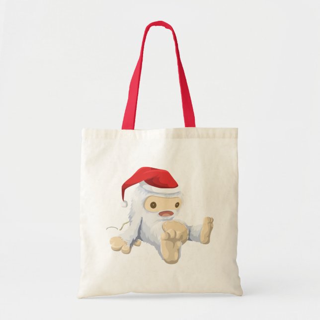 Bolso De Tela Navidades Yeti Doll usando un Sombrero Santa (Frente)