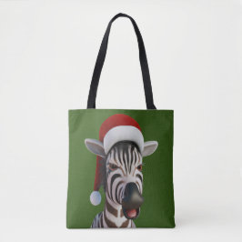 Bolso De Tela Navidades Zebra Graciosa Animal usando Santa Hat