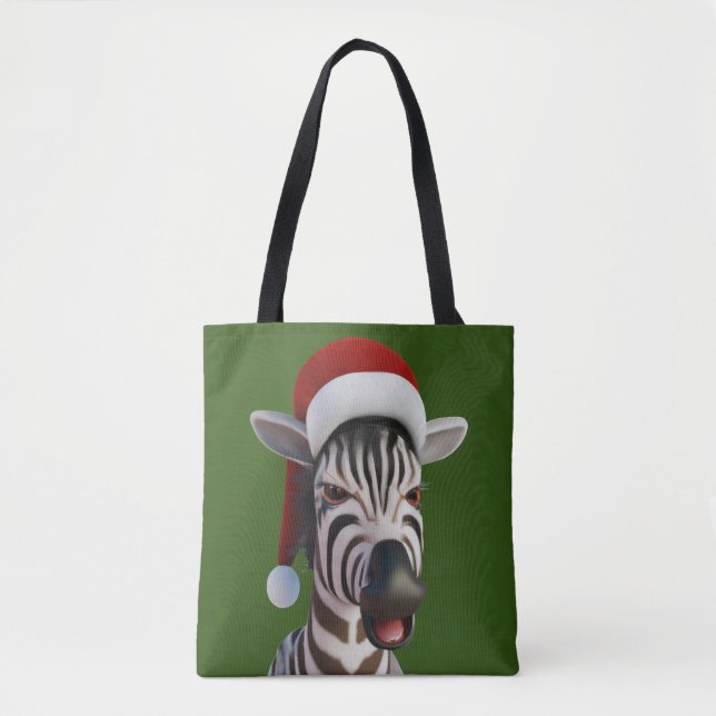 Bolso De Tela Navidades Zebra Graciosa Animal usando Santa Hat (Anverso)