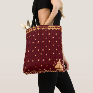 Bolso De Tela Navideño Muñeco de Nieve Dorado Festivo