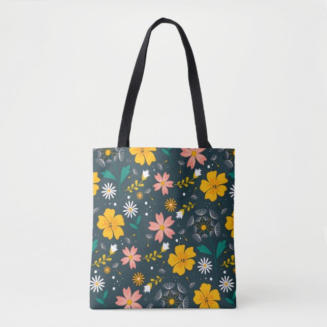 Bolso De Tela Navy Floral Garden Whimsical Spring Pattern (Anverso)