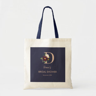 Bolso De Tela Navy Floral Monograma Letra D Despedida de Soltera