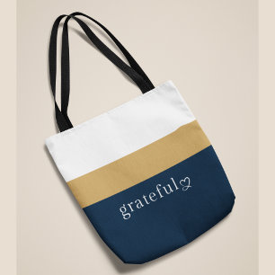 Bolso De Tela Navy Gold White Striped   Afirmación Positiva