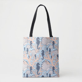 Bolso De Tela Navy Seahorse Gardens Tote Bag