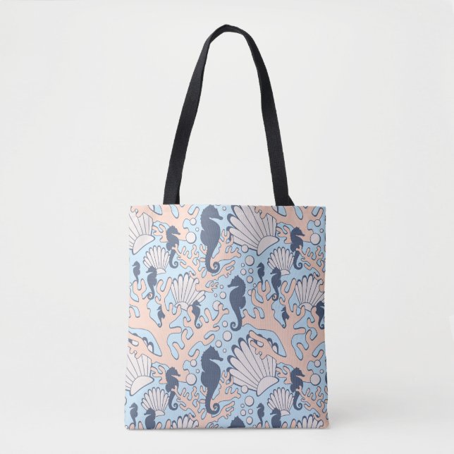 Bolso De Tela Navy Seahorse Gardens Tote Bag (Anverso)