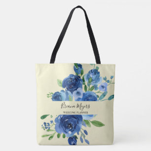 Bolso De Tela Negocio amarillo azul de la Marina floral moderna