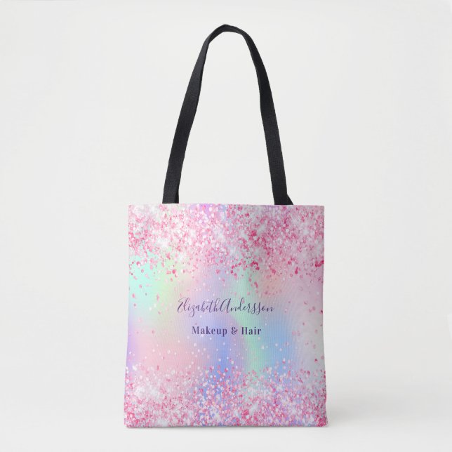 Bolso De Tela negocio de nombres holográficos rosados de Rubor (Anverso)