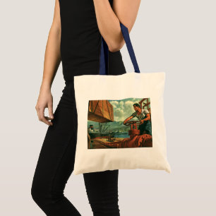 Bolso De Tela Negocio Vintage, Buque Petrolero con Trabajador de