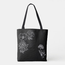 Bolso De Tela negra con flores blancas personalizable