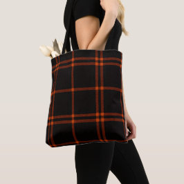 Bolso De Tela Negra Naranja escocesa Tartán otoño moderno