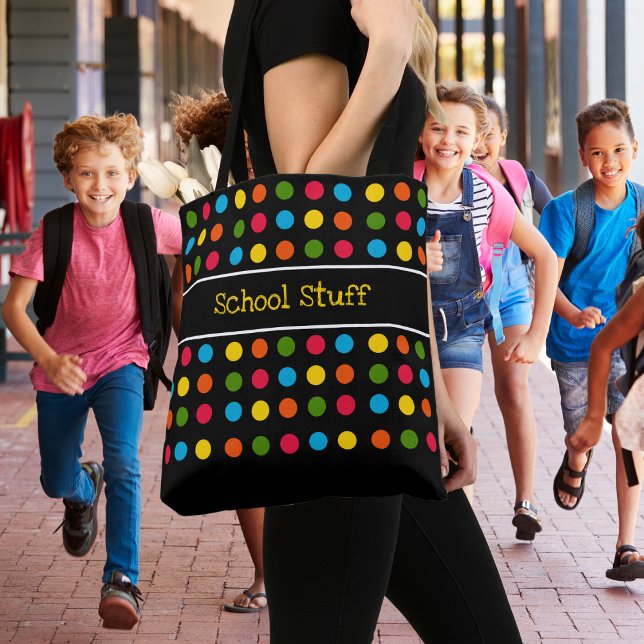 Bolso De Tela Negra | Punto Polka Verde Rojo Naranja Amarillo (Subido por el creador)