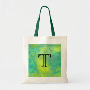 Bolso De Tela Negrita Resumen en monograma verde y amarillo inic