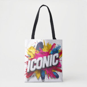 Bolso De Tela Negrita Texto Blanco "ICÓNICO" con Salpicadura de 
