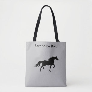 Bolso De Tela Negro Caballo Silueta Negrita sobre Gris Plateado