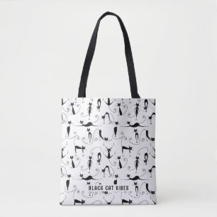 Bolso De Tela Negro Cat Vibes Nombre personalizado Tote Bag