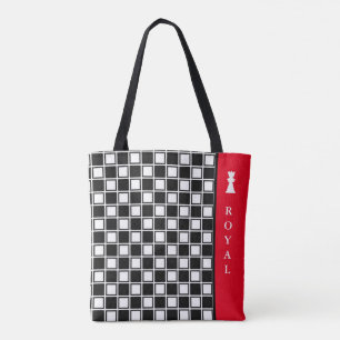 Bolso De Tela Negro chic con cuadros blancos y caligrafía