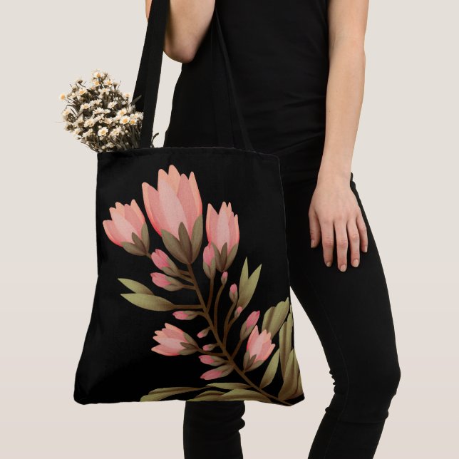 Bolso De Tela Negro con flores rosas (Detalle)