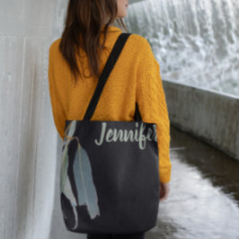Bolso De Tela Negro con Hojas de Acuarela Nombradas 