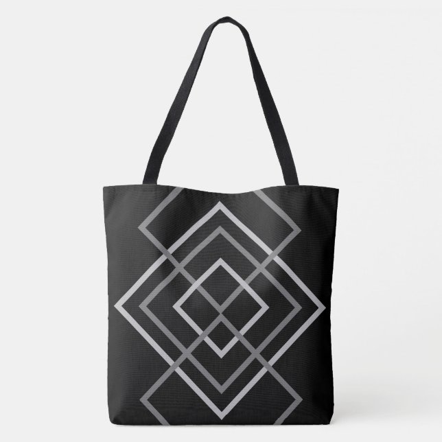 Bolso De Tela Negro con rayas grises Tote Bag (Reverso)