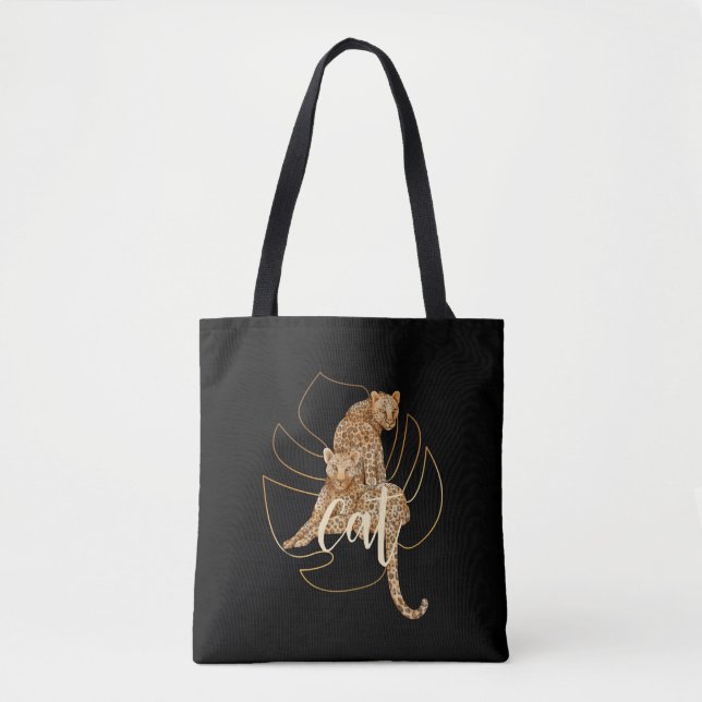 Bolso De Tela Negro de gato leopardo (Anverso)