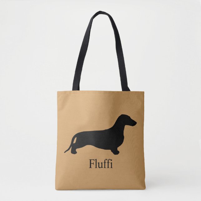 Bolso De Tela Negro de la silueta del Dachshund + sus ideas (Anverso)