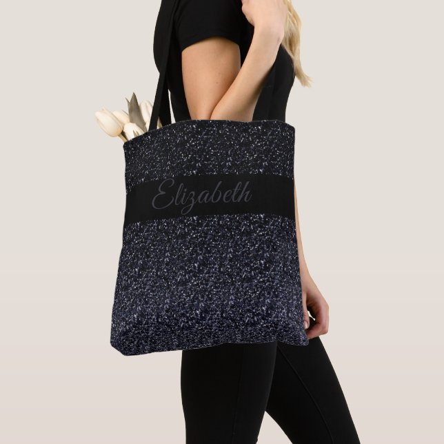 Bolso De Tela Negro elegante | Purpurina Gris Girly Personalizad (Detalle)