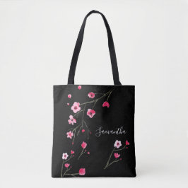 Bolso De Tela Negro floreciente de cerezo personalizado