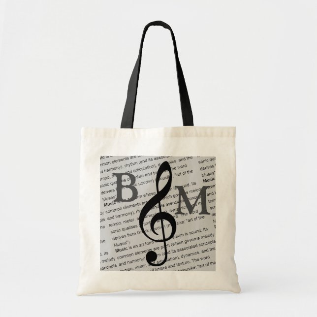 Bolso De Tela negro G clef con definición de música personalizad (Frente)