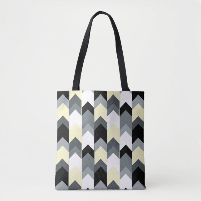 Bolso De Tela Negro, gris, chevron amarillo (Anverso)