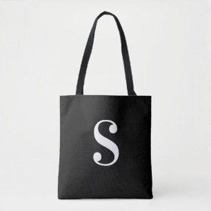Bolso De Tela Negro mínimo con monograma blanco grande