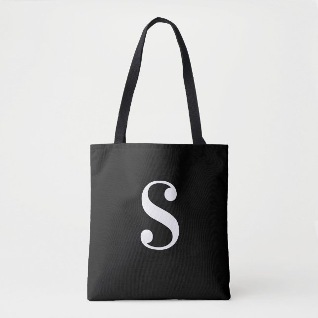 Bolso De Tela Negro mínimo con monograma blanco grande (Anverso)