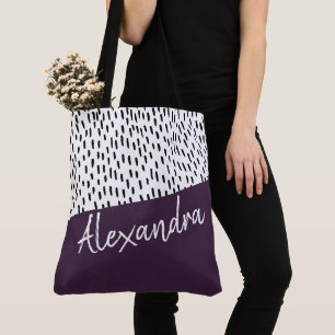 Bolso De Tela Negro morado blanco moderno personalizado